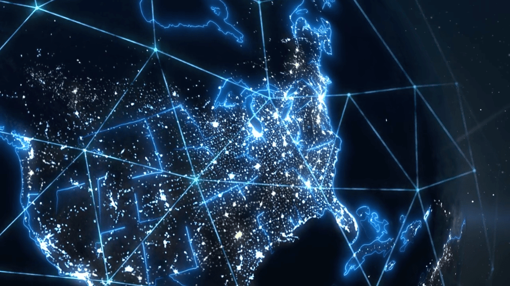 A lighted digital map of the United States